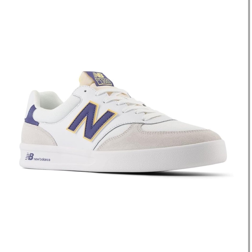 New Balance White, Purple & Cream Low-Top Sneaker